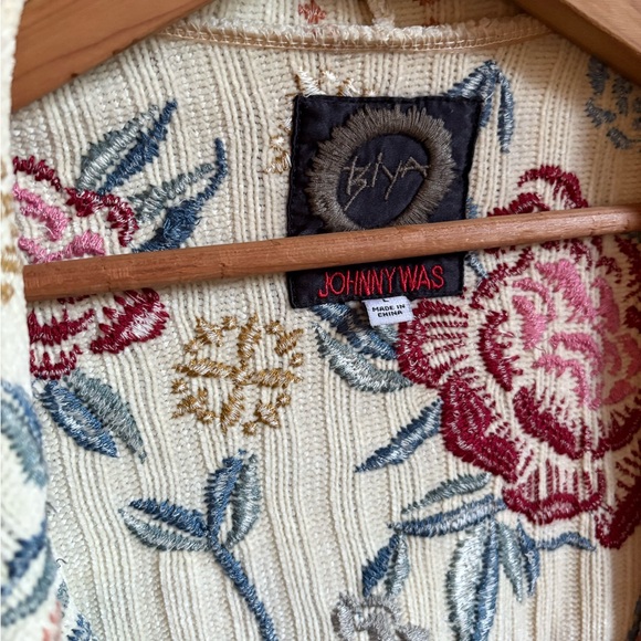 Johnny Was  Biya Floral Knit Cardigan Chenille Beige Boho - Picture 6 of 16